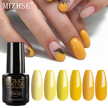 Load image into Gallery viewer, MIZHSE 7ML Nail Gel Polish UV LED Gel Nude Polish Soak off Pure Colors Yellow Color Series Nail Art Base Gel Gellak Paint Top