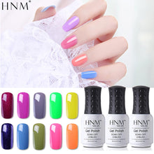 Load image into Gallery viewer, HNM 8ml Blue Red Pink Green Yellow Color Gel Nail Polish UV LED Lamp Semi Permanent Varnish Hybird Base Top Primer Manicure