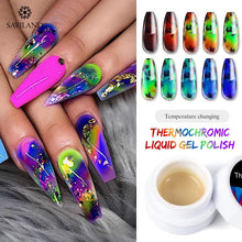 Load image into Gallery viewer, SAVILAND Thermal Sensitive Liquid Auroras Nail Touch Omber Color Changing Nails Paint Gel Nail Art Black Base Gel Nail Polish