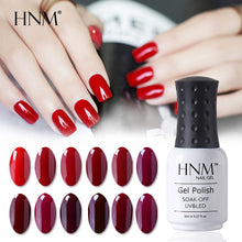 Load image into Gallery viewer, HNM 8ML Wine Red Color Nail Polish Nail Art Lucky Varnish Semi Permanant Paint Gellak Base Top Primer Manicure Lacquer