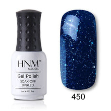 Load image into Gallery viewer, HNM Pure Color Blue Green Yellow Red UV Gel Nail Polish Need UV Lamp Base Top Varnish Soak Off Semi Permanent Gel Lacquer 8ml