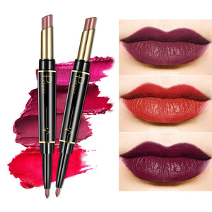 Pudaier Double Head Lipstick Lip Liner Pencils Makeup Waterproof Pigments Nude Color Nutritious With 3Pcs Guide Cards Gift TSLM2