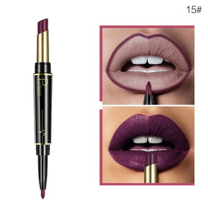 Pudaier Double Head Lipstick Lip Liner Pencils Makeup Waterproof Pigments Nude Color Nutritious With 3Pcs Guide Cards Gift TSLM2