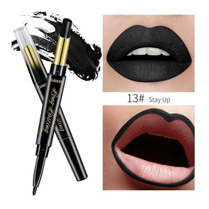 QiBest 2 in 1 Matte Lip Stick Lipliner Lip Liner Pencil Matt Nude Lips liner Pen Set Beauty Makeup Tool Cosmetic