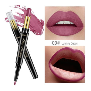 QiBest 2 in 1 Matte Lip Stick Lipliner Lip Liner Pencil Matt Nude Lips liner Pen Set Beauty Makeup Tool Cosmetic