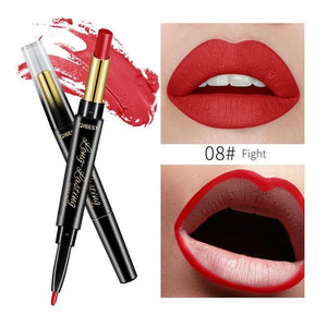 QiBest 2 in 1 Matte Lip Stick Lipliner Lip Liner Pencil Matt Nude Lips liner Pen Set Beauty Makeup Tool Cosmetic