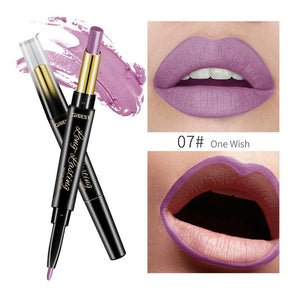 QiBest 2 in 1 Matte Lip Stick Lipliner Lip Liner Pencil Matt Nude Lips liner Pen Set Beauty Makeup Tool Cosmetic