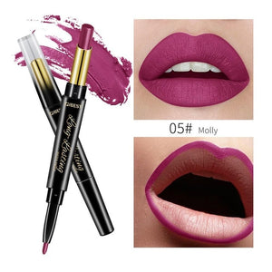 QiBest 2 in 1 Matte Lip Stick Lipliner Lip Liner Pencil Matt Nude Lips liner Pen Set Beauty Makeup Tool Cosmetic