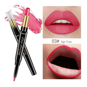 QiBest 2 in 1 Matte Lip Stick Lipliner Lip Liner Pencil Matt Nude Lips liner Pen Set Beauty Makeup Tool Cosmetic