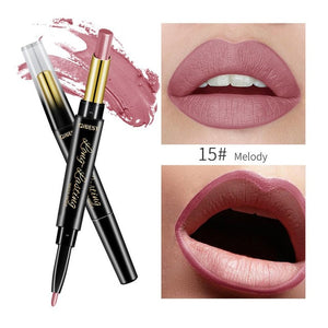 QiBest 2 in 1 Matte Lip Stick Lipliner Lip Liner Pencil Matt Nude Lips liner Pen Set Beauty Makeup Tool Cosmetic