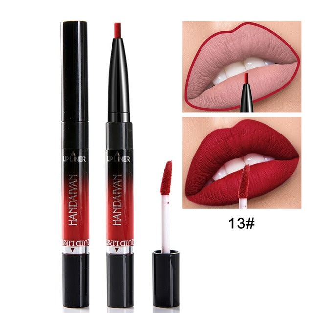 HANDAIYAN 2 In 1 Lip Liner Pencil Lipstick 14 Color Lip Makeup Matte Waterproof Long Lasting Nude Lip Tint Cosmetic Lipliner Pen