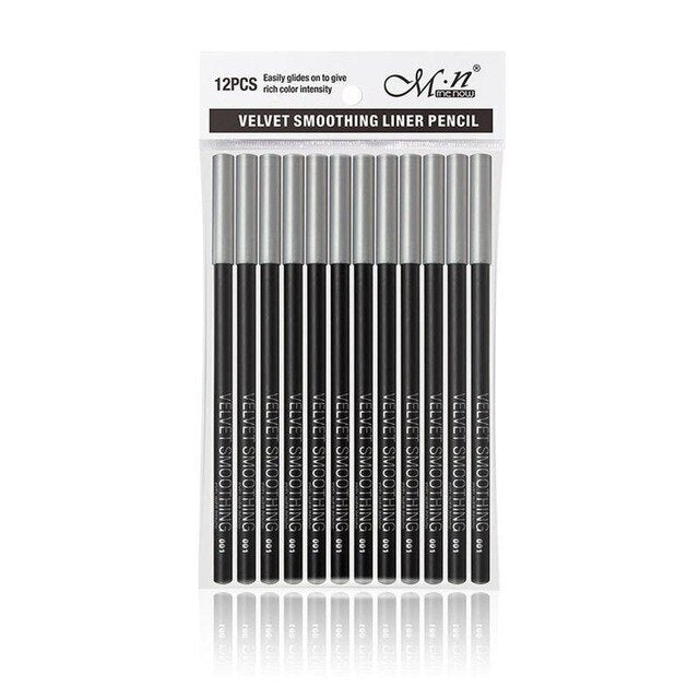 12pcs/lot Eyeliner Black Waterproof Long-lasting Portable Eye Liner Pencil Smooth Easy Makeup Pen High Quality