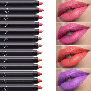 Pudaier 12Pcs Lot Set 12 Colors Lip Liner Pencil Waterproof Non-marking Matt Velvet Lipstick Pen Cosmetics