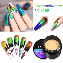 Load image into Gallery viewer, LILYCUTE Thermochromic Liquid Crystal Mood Color Changing Gel Polish Nail Art Changing Gel Paint Black Dark Base UV Lamp Needed
