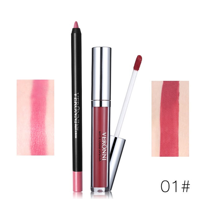 Hot Brand 2pcs/set Lipgloss Lipliner Makeup Sets Velvet Matte Liquid Lipstick Set Lip Liner Lip Kit Waterproof Cosmetics