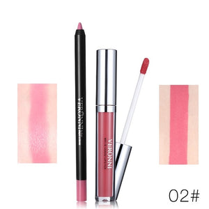 Hot Brand 2pcs/set Lipgloss Lipliner Makeup Sets Velvet Matte Liquid Lipstick Set Lip Liner Lip Kit Waterproof Cosmetics