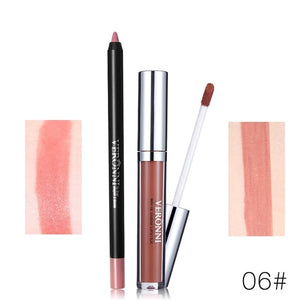 Hot Brand 2pcs/set Lipgloss Lipliner Makeup Sets Velvet Matte Liquid Lipstick Set Lip Liner Lip Kit Waterproof Cosmetics