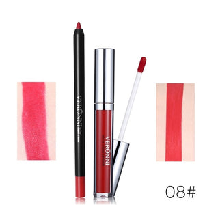 Hot Brand 2pcs/set Lipgloss Lipliner Makeup Sets Velvet Matte Liquid Lipstick Set Lip Liner Lip Kit Waterproof Cosmetics