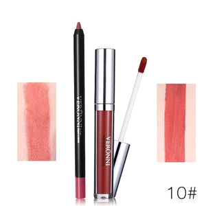 Hot Brand 2pcs/set Lipgloss Lipliner Makeup Sets Velvet Matte Liquid Lipstick Set Lip Liner Lip Kit Waterproof Cosmetics