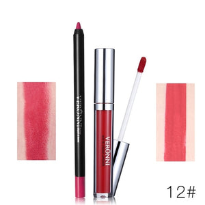 Hot Brand 2pcs/set Lipgloss Lipliner Makeup Sets Velvet Matte Liquid Lipstick Set Lip Liner Lip Kit Waterproof Cosmetics