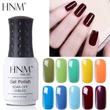 Load image into Gallery viewer, HNM Pure Color Blue Green Yellow Red UV Gel Nail Polish Need UV Lamp Base Top Varnish Soak Off Semi Permanent Gel Lacquer 8ml
