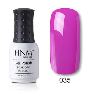 HNM Pure Color Blue Green Yellow Red UV Gel Nail Polish Need UV Lamp Base Top Varnish Soak Off Semi Permanent Gel Lacquer 8ml