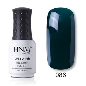 HNM Pure Color Blue Green Yellow Red UV Gel Nail Polish Need UV Lamp Base Top Varnish Soak Off Semi Permanent Gel Lacquer 8ml