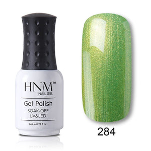 HNM Pure Color Blue Green Yellow Red UV Gel Nail Polish Need UV Lamp Base Top Varnish Soak Off Semi Permanent Gel Lacquer 8ml