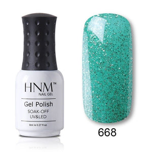 HNM Pure Color Blue Green Yellow Red UV Gel Nail Polish Need UV Lamp Base Top Varnish Soak Off Semi Permanent Gel Lacquer 8ml