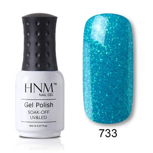 HNM Pure Color Blue Green Yellow Red UV Gel Nail Polish Need UV Lamp Base Top Varnish Soak Off Semi Permanent Gel Lacquer 8ml